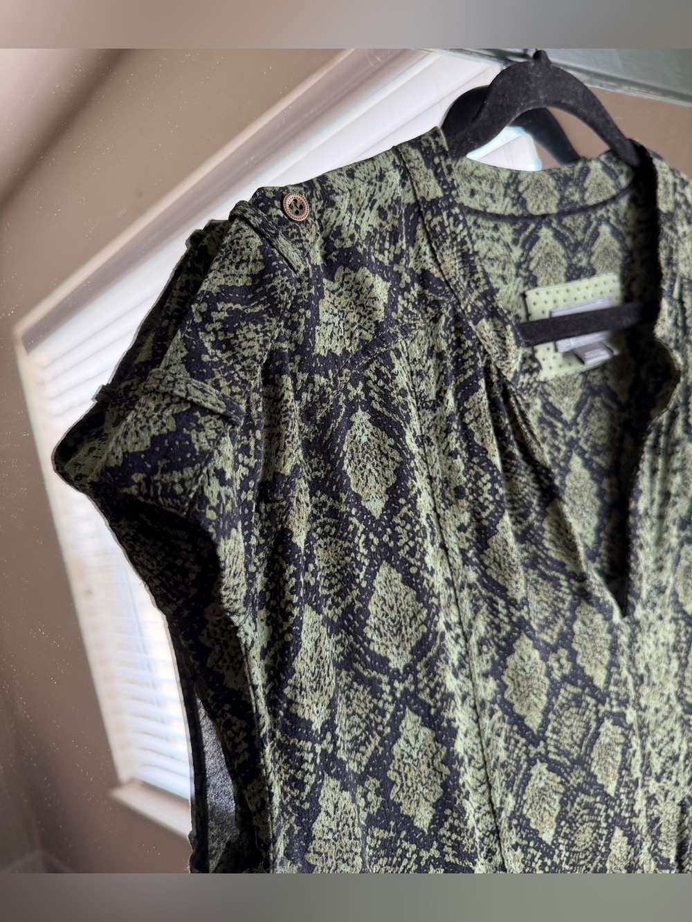 Anthropologie Rachel Snakeskin Tunic Shift Dress Green Mini - Picture 4 of 6